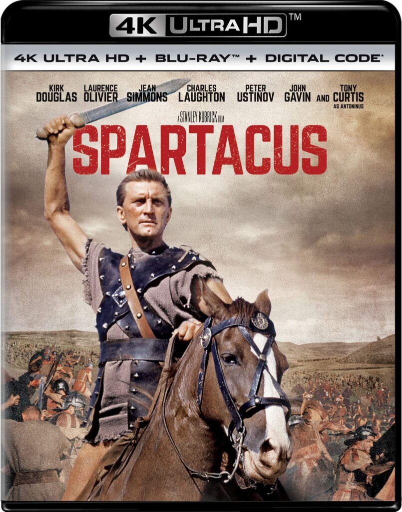 Spartacus em 4K foi lançado em Blu-Ray 4K, com imagem em Dolby Vision e trilha DTS:X, imperdível para colecionadores e fãs do filme.